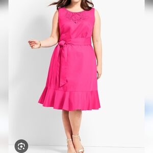Talbots-Embroidered Flounce Hem Sleeveless Midi Dress in Pink-Size 20W